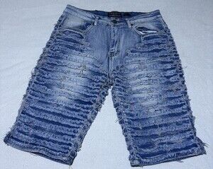 Street Jeans Men's Distressed Denim Shorts Light Wash Skinny Fit Size 32